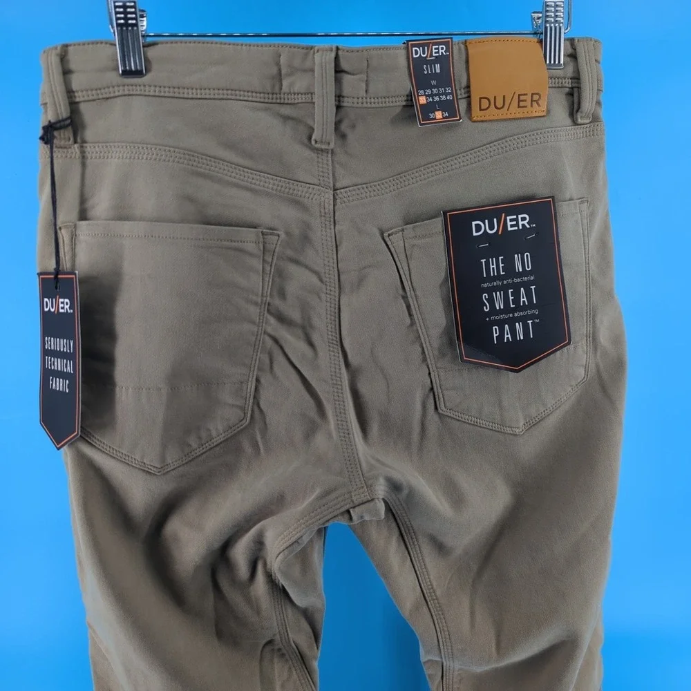 DUER DU/ER N2X Pants Mens Size 33x32 Tan No Sweat Jogger Slim Fit Stretch NWT